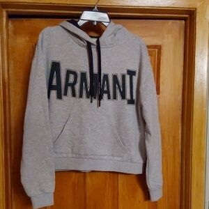 Armani Exchange Light Gray Hoodie with Black Accents Size Oversized Small